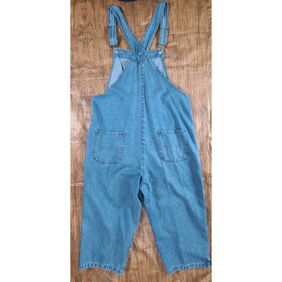 Vintage Agapo Bib Overalls Womens Med Crop Capri Embroidered Flag 4th July Y2K - Picture 2 of 11